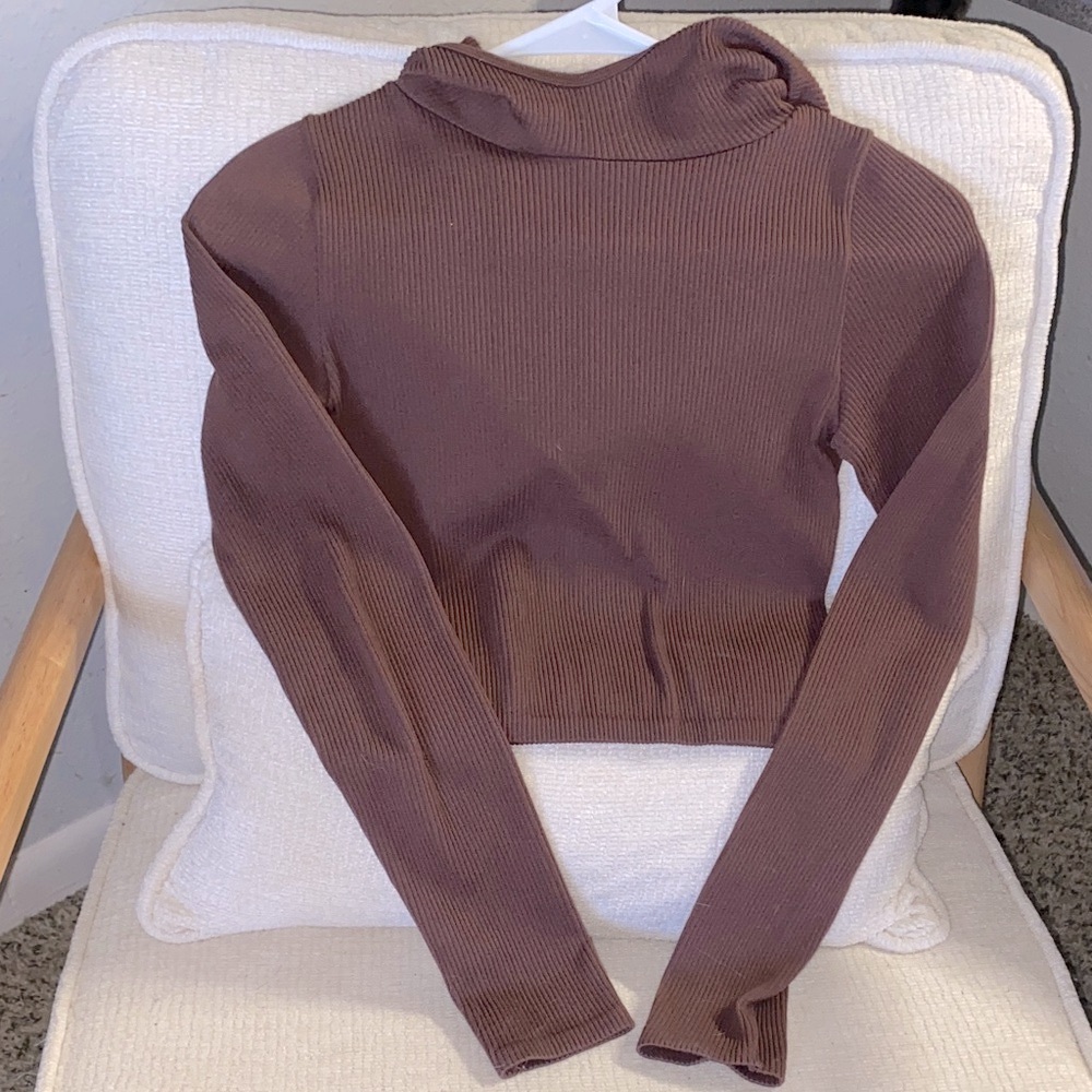 Zara Chocolate Ribbed Long Sleeve Top